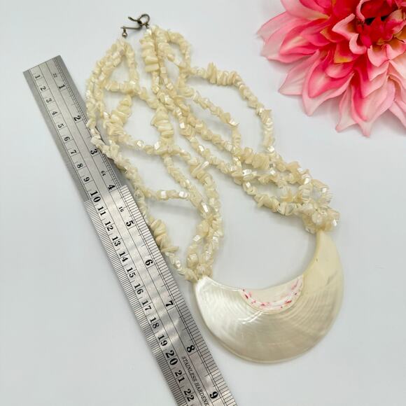 Vintage Nautilus Shell Carved MOP Chip Multistrand Necklace Tropic Beach Cruise - Picture 9 of 11